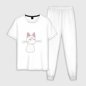 Мужская пижама хлопок с принтом Artemis , 100% хлопок | брюки и футболка прямого кроя, без карманов, на брюках мягкая резинка на поясе и по низу штанин
 | artemis | cat | kitty | moon | sailor moon | sailormoon | артемис | белая | кот | котик | котэ | кошка | луна | мультяшка | сейлормун | сэйлор мун