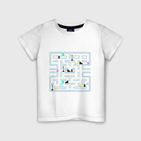 Детская футболка хлопок с принтом Pac-Man , 100% хлопок | круглый вырез горловины, полуприлегающий силуэт, длина до линии бедер | arcade | dendi | game | pac | pac man | pacman | retro | аркада | видеоигра | деньди | дэньди | игра | колобок | пакман | пакмэн | ретро