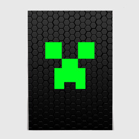 Постер с принтом MINECRAFT CREEPER , 100% бумага
 | бумага, плотность 150 мг. Матовая, но за счет высокого коэффициента гладкости имеет небольшой блеск и дает на свету блики, но в отличии от глянцевой бумаги не покрыта лаком | block | creeper | cube | minecraft | pixel | блок | геометрия | крафт | крипер | кубики | майнкрафт | пиксели