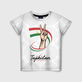 Детская футболка 3D с принтом Таджикистан , 100% гипоаллергенный полиэфир | прямой крой, круглый вырез горловины, длина до линии бедер, чуть спущенное плечо, ткань немного тянется | asia | crown | emblem | flag | gesture | hand | republic | sign | stars | state | tajikistan | victory | азия | государство | жест | звезды | знак | корона | победа | республика | рука | таджикистан | флаг | эмблема