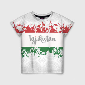 Детская футболка 3D с принтом Таджикистан , 100% гипоаллергенный полиэфир | прямой крой, круглый вырез горловины, длина до линии бедер, чуть спущенное плечо, ткань немного тянется | asia | blots | drops | flag | paint | republic of tajikistan | splashes | state | азия | брызги | государство | капли | кляксы | краска | республика | таджикистан | флаг