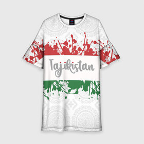 Детское платье 3D с принтом Таджикистан , 100% полиэстер | прямой силуэт, чуть расширенный к низу. Круглая горловина, на рукавах — воланы | asia | blots | drops | flag | paint | republic of tajikistan | splashes | state | азия | брызги | государство | капли | кляксы | краска | республика | таджикистан | флаг
