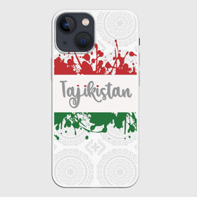 Чехол для iPhone 13 mini с принтом Таджикистан ,  |  | asia | blots | drops | flag | paint | republic of tajikistan | splashes | state | азия | брызги | государство | капли | кляксы | краска | республика | таджикистан | флаг