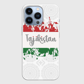 Чехол для iPhone 13 Pro с принтом Таджикистан ,  |  | asia | blots | drops | flag | paint | republic of tajikistan | splashes | state | азия | брызги | государство | капли | кляксы | краска | республика | таджикистан | флаг