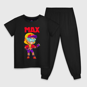 Детская пижама хлопок с принтом БРАВЛ СТАРС МАКС / MAX , 100% хлопок |  брюки и футболка прямого кроя, без карманов, на брюках мягкая резинка на поясе и по низу штанин
 | Тематика изображения на принте: bibi | brawl stars | coach mike | crow | evil gene | gale | gene | leon | leon shark | max | mecha crow | mortis | mr.p | nani | phoenix | sally leon | sandy | spike | sprout | surge | tara | virus 8 bit | werewolf | волна | ворон | джин | л