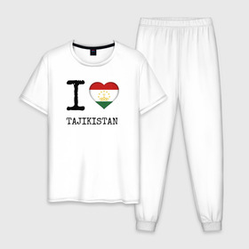 Мужская пижама хлопок с принтом Таджикистан , 100% хлопок | брюки и футболка прямого кроя, без карманов, на брюках мягкая резинка на поясе и по низу штанин
 | asia | coat of arms | flag | heart | i | love | ornament | patterns | republic | state | tajikistan | азия | герб | государство | люблю | орнамент | республика | сердце | таджикистан | узоры | флаг | я