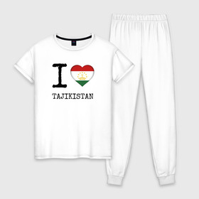 Женская пижама хлопок с принтом Таджикистан , 100% хлопок | брюки и футболка прямого кроя, без карманов, на брюках мягкая резинка на поясе и по низу штанин | asia | coat of arms | flag | heart | i | love | ornament | patterns | republic | state | tajikistan | азия | герб | государство | люблю | орнамент | республика | сердце | таджикистан | узоры | флаг | я