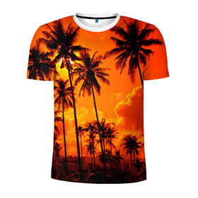 Мужская футболка 3D спортивная с принтом ТРОПИЧЕСКИЕ ПАЛЬМЫ. , 100% полиэстер с улучшенными характеристиками | приталенный силуэт, круглая горловина, широкие плечи, сужается к линии бедра | 2020 | tropical | лето | лето2020 | листья | пальмы | тропические пальмы
