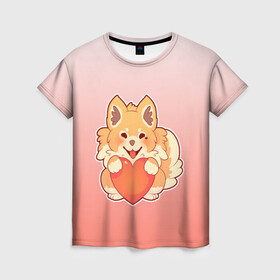 Женская футболка 3D с принтом Собака корги сердечко милота , 100% полиэфир ( синтетическое хлопкоподобное полотно) | прямой крой, круглый вырез горловины, длина до линии бедер | градиент | контур | корги | любителю собак | миленько | мило | милота | пес | песик | рисунок | сердечко | собака | собакен | собачатнику | собачка | собачнику