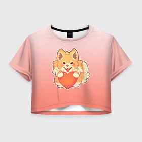 Женская футболка Crop-top 3D с принтом Собака корги сердечко милота , 100% полиэстер | круглая горловина, длина футболки до линии талии, рукава с отворотами | градиент | контур | корги | любителю собак | миленько | мило | милота | пес | песик | рисунок | сердечко | собака | собакен | собачатнику | собачка | собачнику