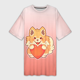 Платье-футболка 3D с принтом Собака корги сердечко милота ,  |  | градиент | контур | корги | любителю собак | миленько | мило | милота | пес | песик | рисунок | сердечко | собака | собакен | собачатнику | собачка | собачнику