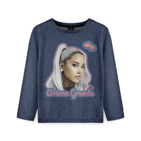 Детский лонгслив 3D с принтом Ariana Grande Jeans , 100% полиэстер | длинные рукава, круглый вырез горловины, полуприлегающий силуэт
 | ariana grande | grande | heart | jeans | pink | team | ариана гранде | гранде | джинса | джинсовый | джинсы | для фанатов | надпись | попса | розовый | сердечки | синий | текстура | фанатам