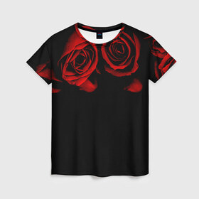 Женская футболка 3D с принтом Готика , 100% полиэфир ( синтетическое хлопкоподобное полотно) | прямой крой, круглый вырез горловины, длина до линии бедер | black | flowers | red | rose | rozario | vampire | алые | бутоны | вампир | винтаж | готический | красныерозы | кровь | лепестки | летний | лето | ночь | природа | растения | роза | розочка | розы | рок | темный | узор