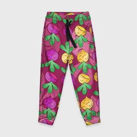 Детские брюки 3D с принтом Репа и Свекла , 100% полиэстер | манжеты по низу, эластичный пояс регулируется шнурком, по бокам два кармана без застежек, внутренняя часть кармана из мелкой сетки | зеленый | овощи | репа | свекла | фиолетовый