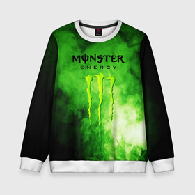 Детский свитшот 3D с принтом MONSTER ENERGY , 100% полиэстер | свободная посадка, прямой крой, мягкая тканевая резинка на рукавах и понизу свитшота | Тематика изображения на принте: brend | green | monster energy | андреналин | бренд | зеленый | логотип | монстр | напиток | энергетик | энергия