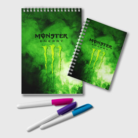 Блокнот с принтом MONSTER ENERGY , 100% бумага | 48 листов, плотность листов — 60 г/м2, плотность картонной обложки — 250 г/м2. Листы скреплены удобной пружинной спиралью. Цвет линий — светло-серый
 | brend | green | monster energy | андреналин | бренд | зеленый | логотип | монстр | напиток | энергетик | энергия