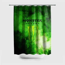 Штора 3D для ванной с принтом MONSTER ENERGY , 100% полиэстер | плотность материала — 100 г/м2. Стандартный размер — 146 см х 180 см. По верхнему краю — пластиковые люверсы для креплений. В комплекте 10 пластиковых колец | brend | green | monster energy | андреналин | бренд | зеленый | логотип | монстр | напиток | энергетик | энергия