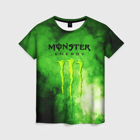 Женская футболка 3D с принтом MONSTER ENERGY , 100% полиэфир ( синтетическое хлопкоподобное полотно) | прямой крой, круглый вырез горловины, длина до линии бедер | brend | green | monster energy | андреналин | бренд | зеленый | логотип | монстр | напиток | энергетик | энергия