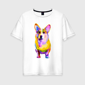 Женская футболка хлопок Oversize с принтом Радужный корги , 100% хлопок | свободный крой, круглый ворот, спущенный рукав, длина до линии бедер
 | корги | корги лапа | милый корги | радуга | радужная собака | радужный корги | разноцветный корги | собака | цветной корги