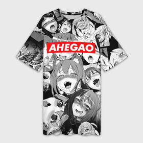 Платье-футболка 3D с принтом Ахегао лица лого ,  |  | ahegao | kawai | kowai | oppai | otaku | senpai | sugoi | waifu | yandere | ахегао | ковай | отаку | семпай | сенпай | сэмпай | яндере