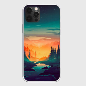Чехол для iPhone 12 Pro Max с принтом Лесной закат , Силикон |  | деревья | закат | иллюстрация | лес | небо | облака | природа | путешествие | ручей | фон