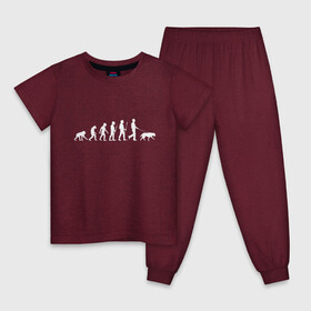 Детская пижама хлопок с принтом Эволюция. Лабрадор , 100% хлопок |  брюки и футболка прямого кроя, без карманов, на брюках мягкая резинка на поясе и по низу штанин
 | homo sapiens | дарвин | лабрадор | люди | неандерталец | пёс | развитие | собака | собачник | эволюция