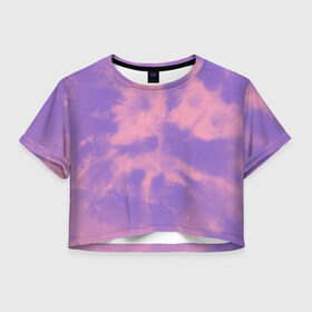 Женская футболка Crop-top 3D с принтом Фиолетовый ТАЙ ДАЙ , 100% полиэстер | круглая горловина, длина футболки до линии талии, рукава с отворотами | summer | tie dye | акварель | лето | разноцветная | тай дай | тайдай | фиолетовый тай дай | яркая