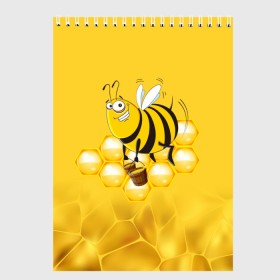 Скетчбук с принтом Лето. Пчелы. Мед , 100% бумага
 | 48 листов, плотность листов — 100 г/м2, плотность картонной обложки — 250 г/м2. Листы скреплены сверху удобной пружинной спиралью | Тематика изображения на принте: лето | мед | насекомые | пчела | соты | улей