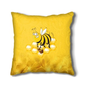 Подушка 3D с принтом Лето. Пчелы. Мед , наволочка – 100% полиэстер, наполнитель – холлофайбер (легкий наполнитель, не вызывает аллергию). | состоит из подушки и наволочки. Наволочка на молнии, легко снимается для стирки | лето | мед | насекомые | пчела | соты | улей