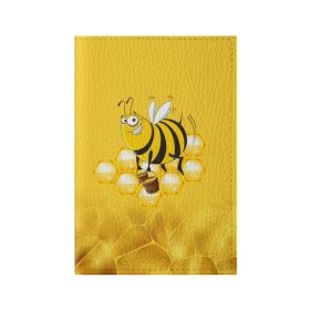 Обложка для паспорта матовая кожа с принтом Лето. Пчелы. Мед , натуральная матовая кожа | размер 19,3 х 13,7 см; прозрачные пластиковые крепления | Тематика изображения на принте: лето | мед | насекомые | пчела | соты | улей