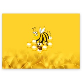 Поздравительная открытка с принтом Лето. Пчелы. Мед , 100% бумага | плотность бумаги 280 г/м2, матовая, на обратной стороне линовка и место для марки
 | Тематика изображения на принте: лето | мед | насекомые | пчела | соты | улей