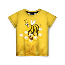Детская футболка 3D с принтом Лето. Пчелы. Мед , 100% гипоаллергенный полиэфир | прямой крой, круглый вырез горловины, длина до линии бедер, чуть спущенное плечо, ткань немного тянется | лето | мед | насекомые | пчела | соты | улей