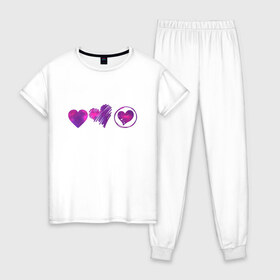 Женская пижама хлопок с принтом Сердца цветные , 100% хлопок | брюки и футболка прямого кроя, без карманов, на брюках мягкая резинка на поясе и по низу штанин | картинки | круг | любовь | прикольные | сердца | смайлы | украшение | цветные | штрих | элемент
