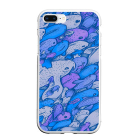 Чехол для iPhone 7/8 Plus матовый с принтом косяк рыб крупно рисунок , Силикон | Область печати: задняя сторона чехла, без боковых панелей | арт | косяк | много | морские жители | морской | подводный мир | рисунок | рыбки | рыбы | синий | фиолетовый