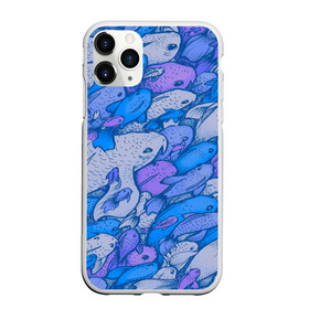 Чехол для iPhone 11 Pro Max матовый с принтом косяк рыб крупно рисунок , Силикон |  | Тематика изображения на принте: арт | косяк | много | морские жители | морской | подводный мир | рисунок | рыбки | рыбы | синий | фиолетовый