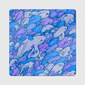 Магнит виниловый Квадрат с принтом косяк рыб крупно рисунок , полимерный материал с магнитным слоем | размер 9*9 см, закругленные углы | арт | косяк | много | морские жители | морской | подводный мир | рисунок | рыбки | рыбы | синий | фиолетовый