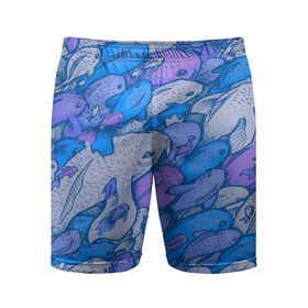 Мужские шорты спортивные с принтом косяк рыб крупно рисунок ,  |  | Тематика изображения на принте: арт | косяк | много | морские жители | морской | подводный мир | рисунок | рыбки | рыбы | синий | фиолетовый