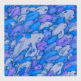 Магнитный плакат 3Х3 с принтом косяк рыб крупно рисунок , Полимерный материал с магнитным слоем | 9 деталей размером 9*9 см | арт | косяк | много | морские жители | морской | подводный мир | рисунок | рыбки | рыбы | синий | фиолетовый
