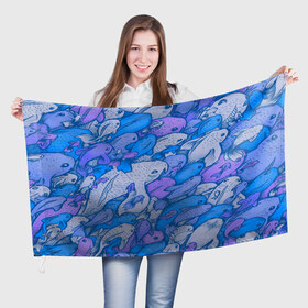 Флаг 3D с принтом косяк рыб крупно рисунок , 100% полиэстер | плотность ткани — 95 г/м2, размер — 67 х 109 см. Принт наносится с одной стороны | арт | косяк | много | морские жители | морской | подводный мир | рисунок | рыбки | рыбы | синий | фиолетовый