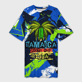 Платье-футболка 3D с принтом Jamaica Roots and reggae ,  |  | Тематика изображения на принте: jamaica | reggae | roots | летняя | лето | надпись | пальма | раста | регги | рэгги | текст | фраза | ямайка