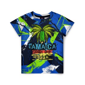 Детская футболка 3D с принтом Jamaica Roots and reggae , 100% гипоаллергенный полиэфир | прямой крой, круглый вырез горловины, длина до линии бедер, чуть спущенное плечо, ткань немного тянется | jamaica | reggae | roots | летняя | лето | надпись | пальма | раста | регги | рэгги | текст | фраза | ямайка