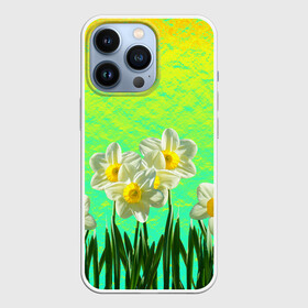 Чехол для iPhone 13 Pro с принтом Солнечные Нарциссы ,  |  | flowers | nature | summer | sun | бутоны | зелень | кислотный | краски | лазурный | лепестки | летний | лето | листья | нарцисс | нарциссы | неоновый | поле | природа | растения | ромашки | сад | солнечный | солнце