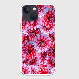 Чехол для iPhone 13 mini с принтом Георгины ,  |  | Тематика изображения на принте: flowers | pink | summer | букет | бутоны | весна | георгины | лепестки | летний | лето | листья | любимая | любовь | март | нежные | паттерн | пионы | подарок | природа | растения | розовыецветы | розы | сад