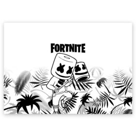 Поздравительная открытка с принтом FORTNITE MARSHMELLO. , 100% бумага | плотность бумаги 280 г/м2, матовая, на обратной стороне линовка и место для марки
 | archetype | fortnite | fortnite x | game | ikonik | marshmello | raven | архетип | ворон | игра | иконик | маршмелло | фортнайт