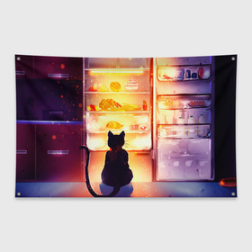Флаг-баннер с принтом Черный кот холодильник ночь , 100% полиэстер | размер 67 х 109 см, плотность ткани — 95 г/м2; по краям флага есть четыре люверса для крепления | арт | вкусняшки | ночной дожор | ночь | преступление | рисунок | холодильник | черный кот