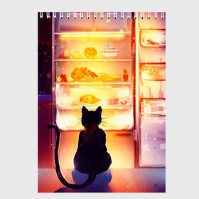 Скетчбук с принтом Черный кот холодильник ночь , 100% бумага
 | 48 листов, плотность листов — 100 г/м2, плотность картонной обложки — 250 г/м2. Листы скреплены сверху удобной пружинной спиралью | Тематика изображения на принте: арт | вкусняшки | ночной дожор | ночь | преступление | рисунок | холодильник | черный кот