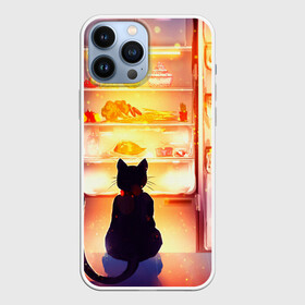 Чехол для iPhone 13 Pro Max с принтом Черный кот холодильник ночь ,  |  | арт | вкусняшки | ночной дожор | ночь | преступление | рисунок | холодильник | черный кот