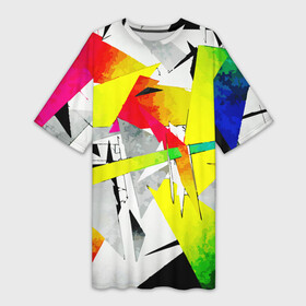 Платье-футболка 3D с принтом Треш ,  |  | абстракция | большой | волны | геометрия | градиент | графен | графика | карбон | коллаж | кубизм | линии | линия | мозаика | палитра | поп | радуга | радужная | сетка | сеть | текстуры | точки