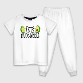 Детская пижама хлопок с принтом Lets Avocuddle , 100% хлопок |  брюки и футболка прямого кроя, без карманов, на брюках мягкая резинка на поясе и по низу штанин
 | Тематика изображения на принте: avocado | авокадо | мемы | минимализм | прикольные картинки | прикольные надписи | растение | фрукт