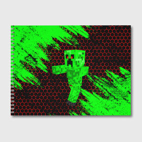 Альбом для рисования с принтом MINECRAFT CREEPER , 100% бумага
 | матовая бумага, плотность 200 мг. | creeper | game | minecraft | блоки | игра | квадраты | компьютерная | крипер | криппер | майнкрафт | огонь